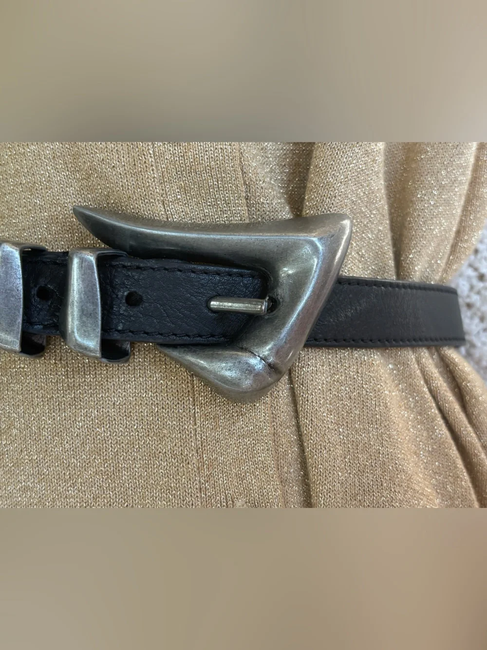 Free people Billie Leather Belt Black Silver Angled Buckle size Small/Medium